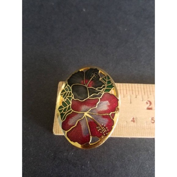 Large Vintage Cloisonne Floral Cutout Brooch - Picture 7 of 10